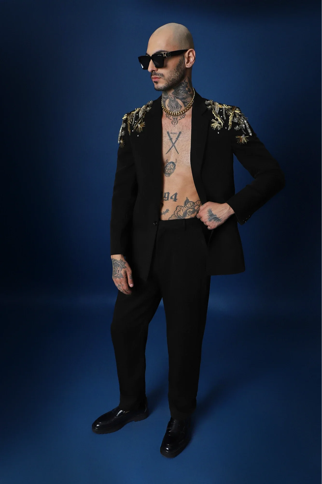 Empire Hand Embroidered Tuxedo - Black