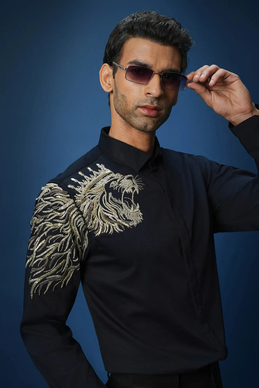 Narasimha embroidered Designer Shirt - Navy