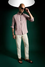 Bird Hand Embroidered Irish Linen Shirt - Dusky Pink