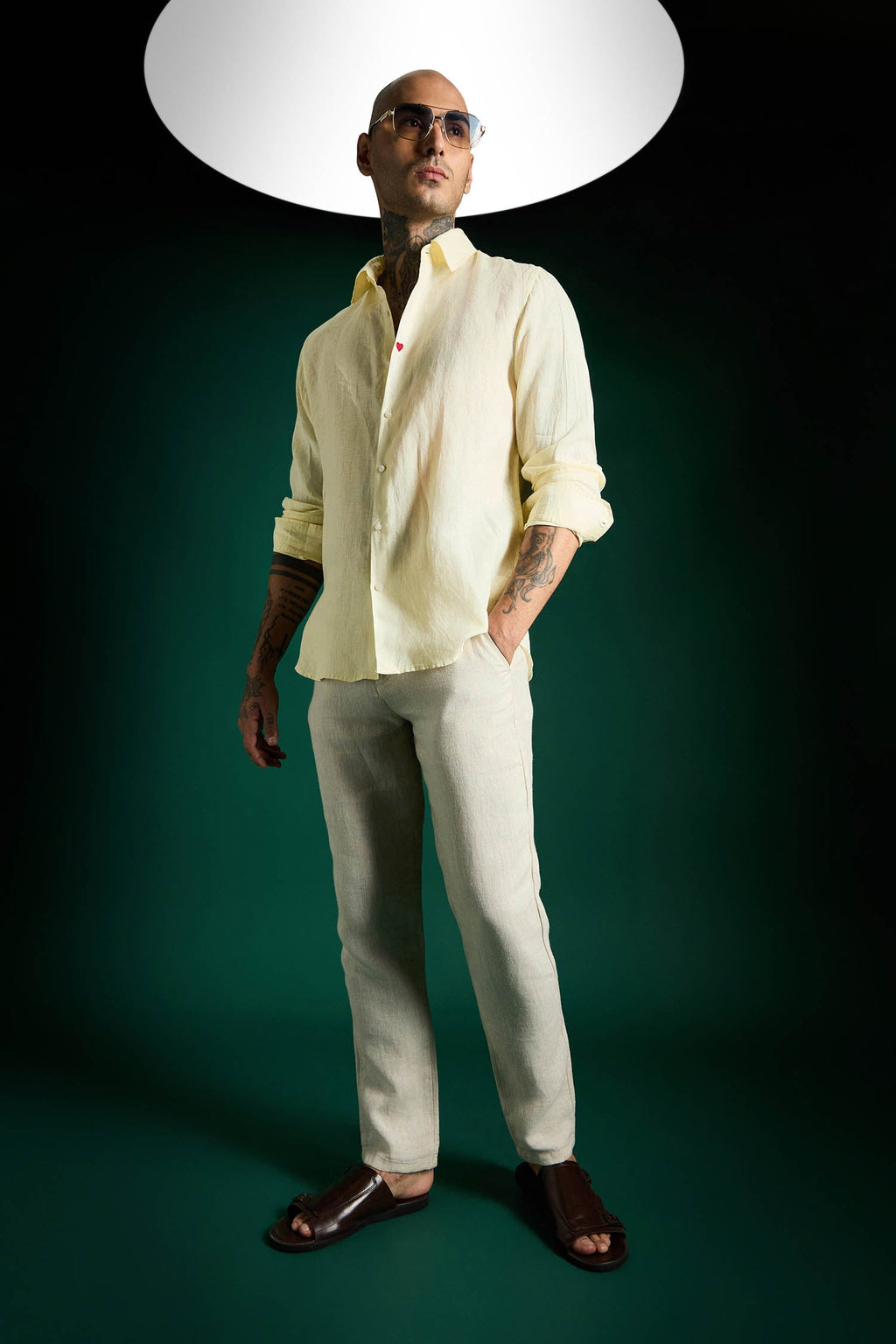 Heart Hand Embroidered Irish Linen Shirt - Mellow Yellow