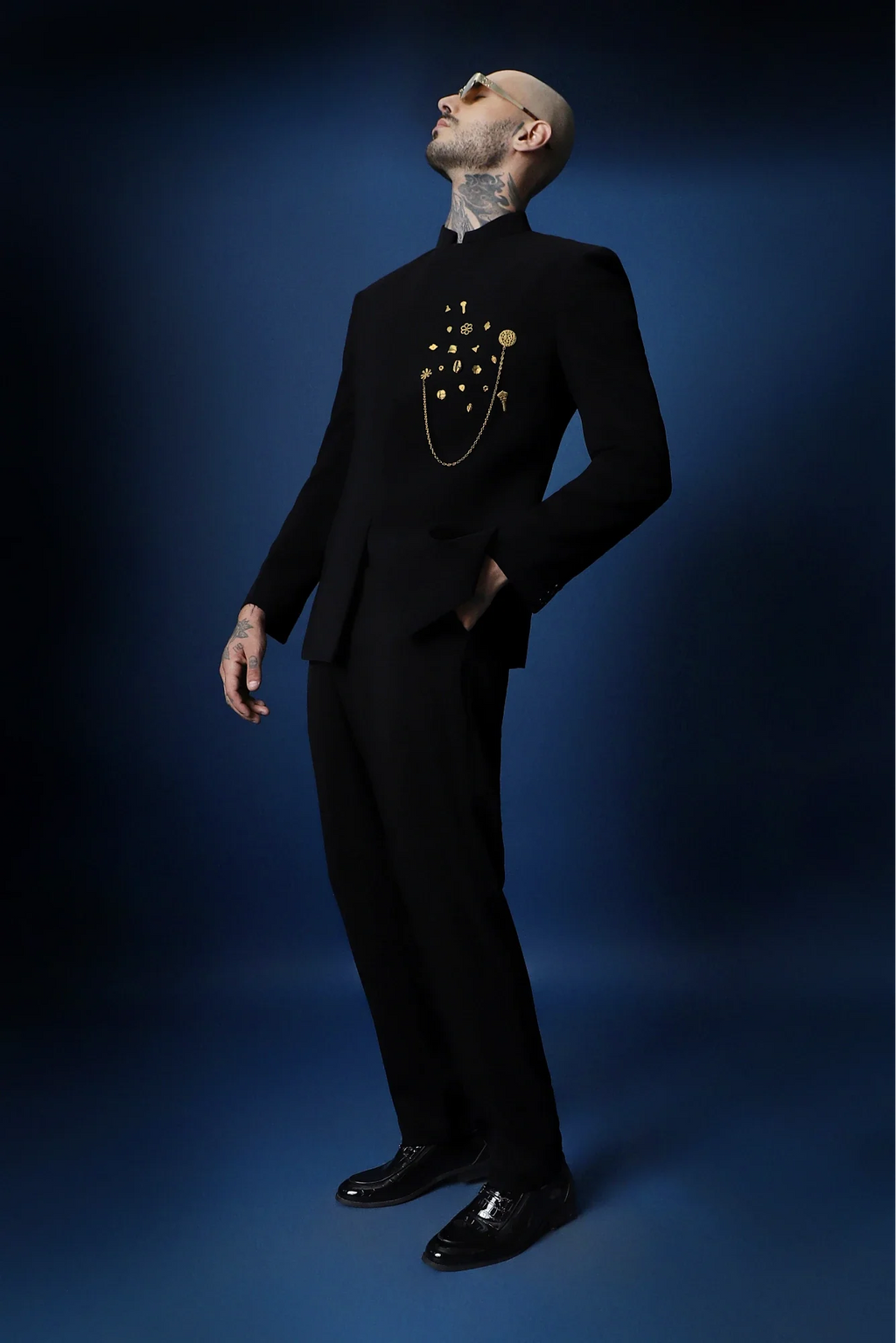 Drizzle Metal  Hand Embroidered Bandhgala - Black