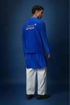 Groom Squad Hand Embroidered Crepe Bundi With Kurta  - Royal Blue