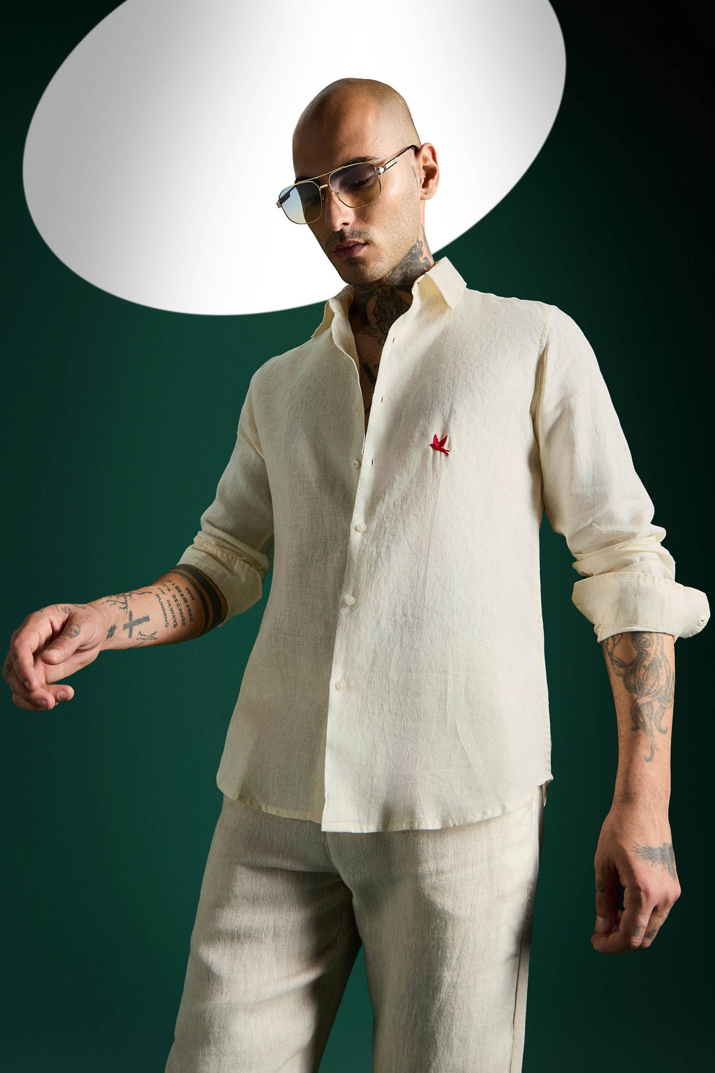 Bird Hand Embroidered Irish Linen Shirt - Ivory