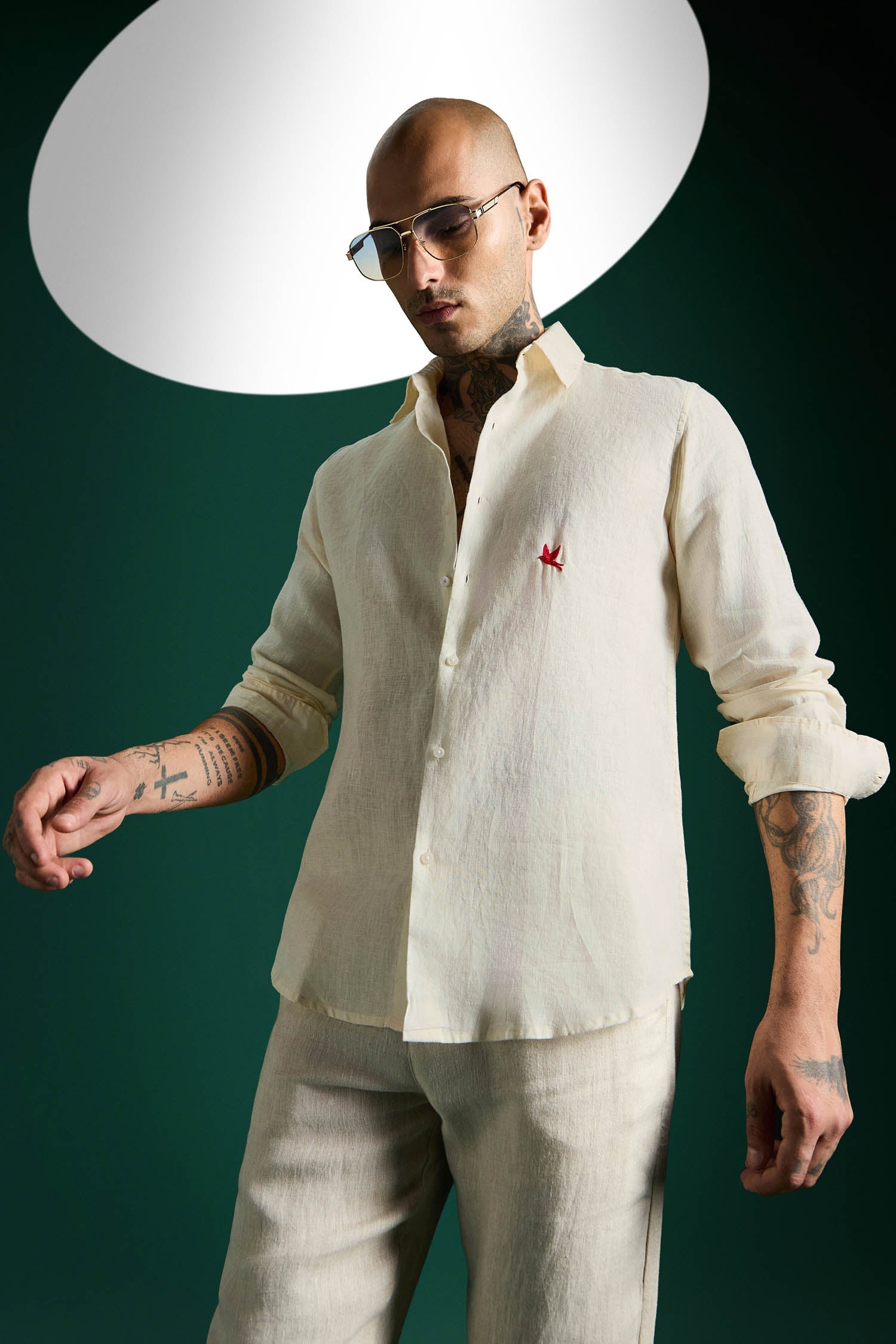 Bird Hand Embroidered Irish Linen Shirt - Ivory