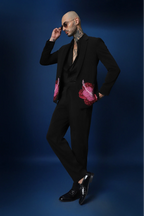 Hibiscus  Hand Embroidered Tuxedo - Black