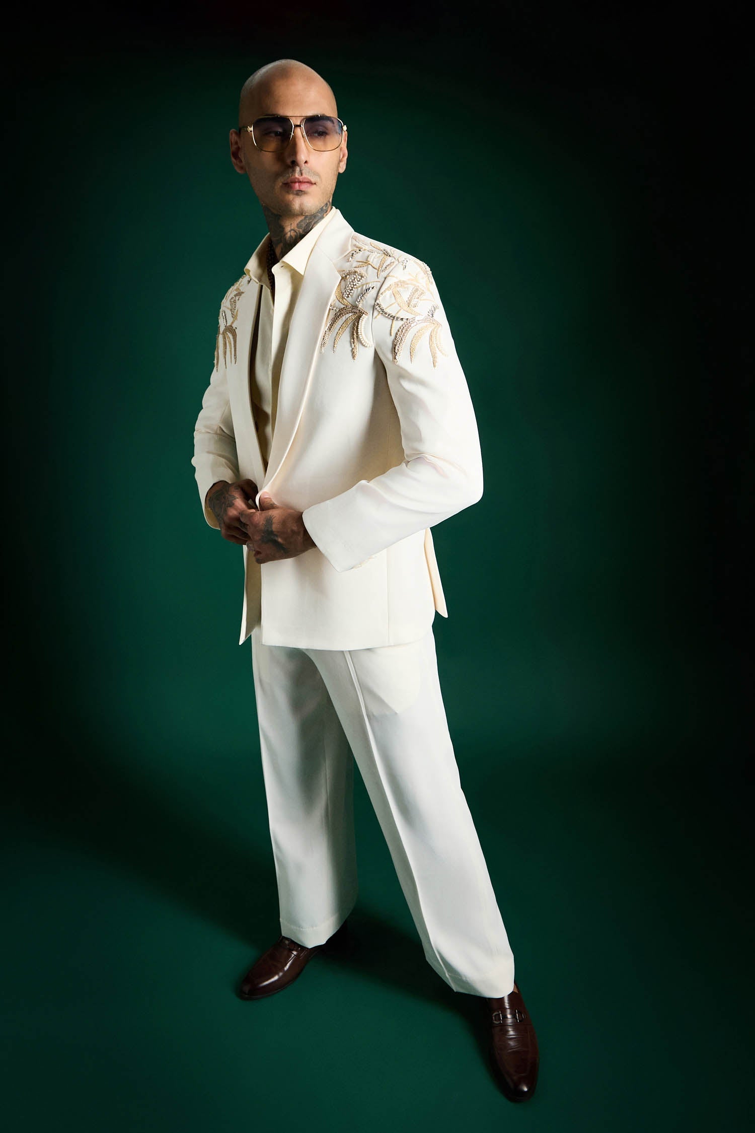 Shoulder Leaves - Hand Embroidered Designer Tuxedo