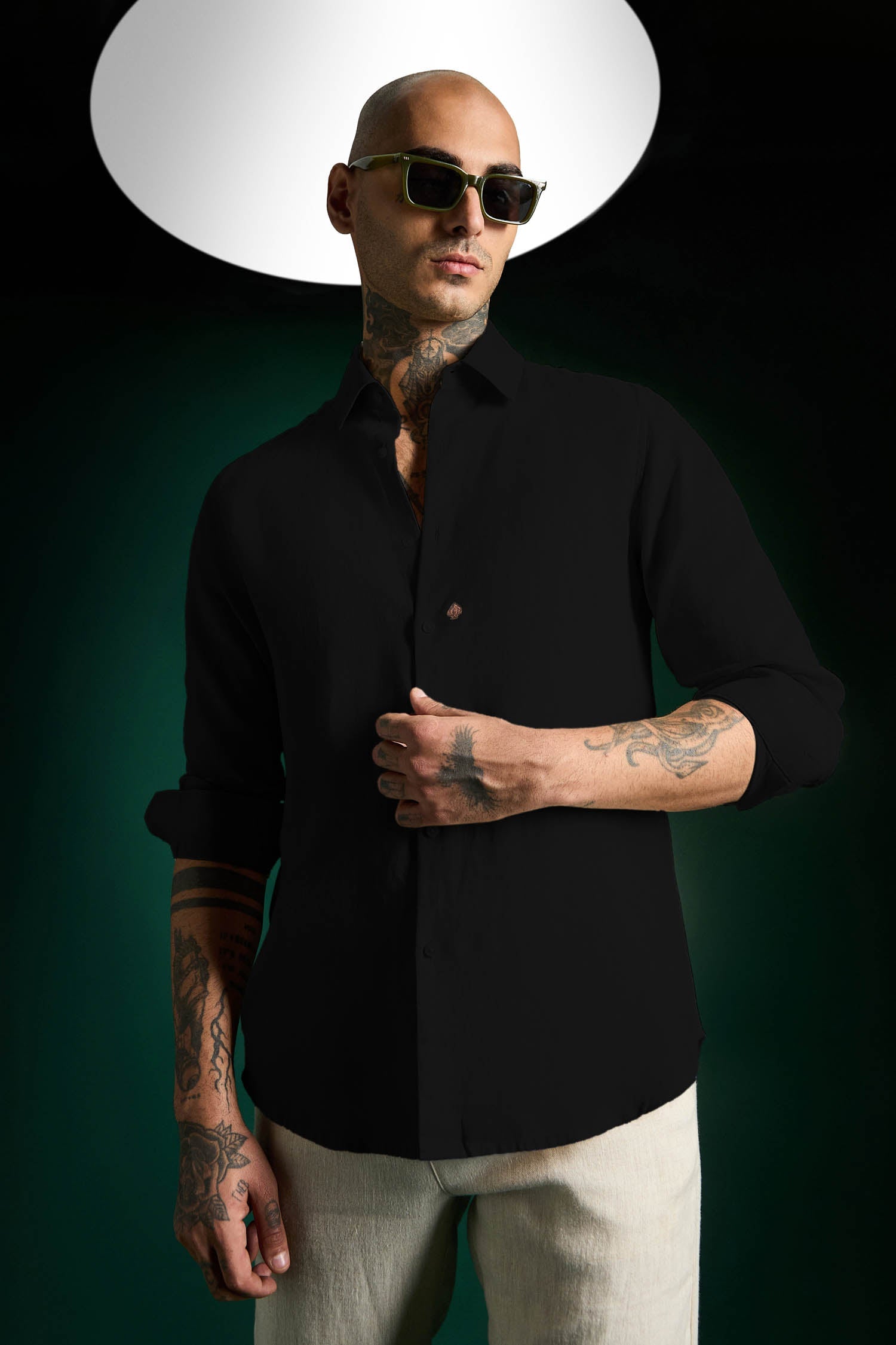 Spade Hand Embroidered Irish Linen Shirt - Black - Brown