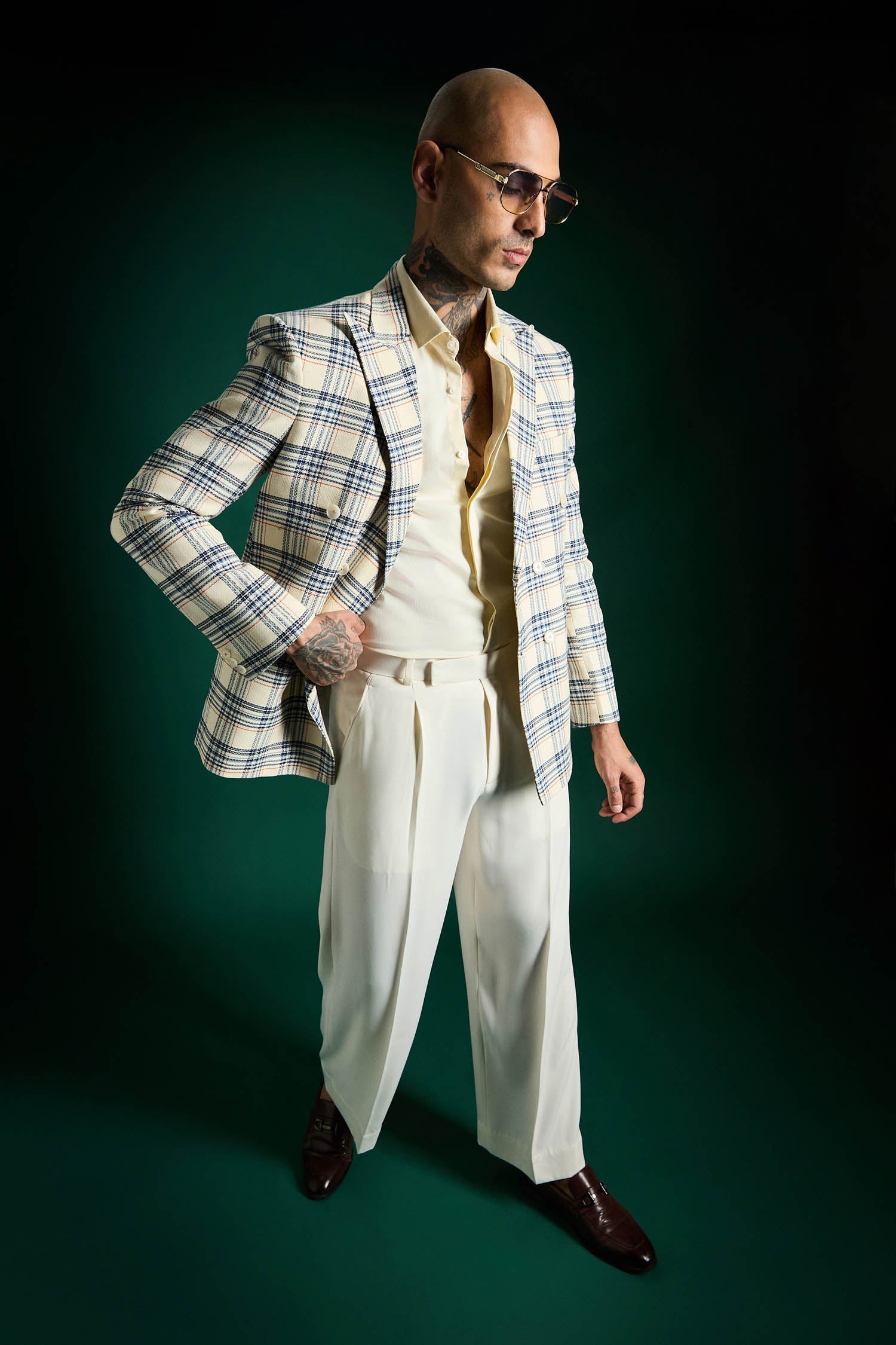 The Board Room Plaid Checks Blazer - Ivory