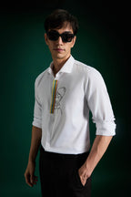 Static Brat Simpson - Hand Embroidered Designer Shirt - White