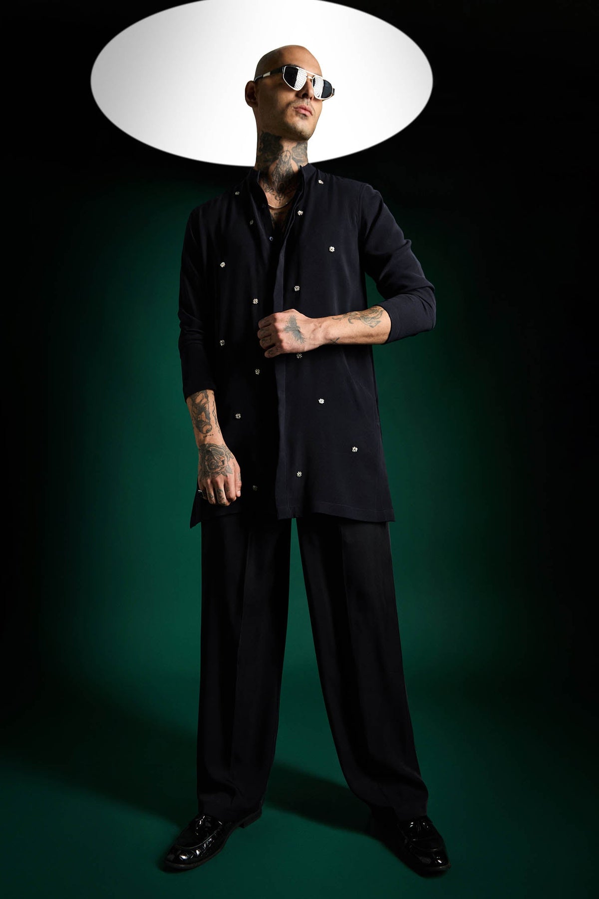 Studded Hand Embroidered Designer Kurta Set - Navy