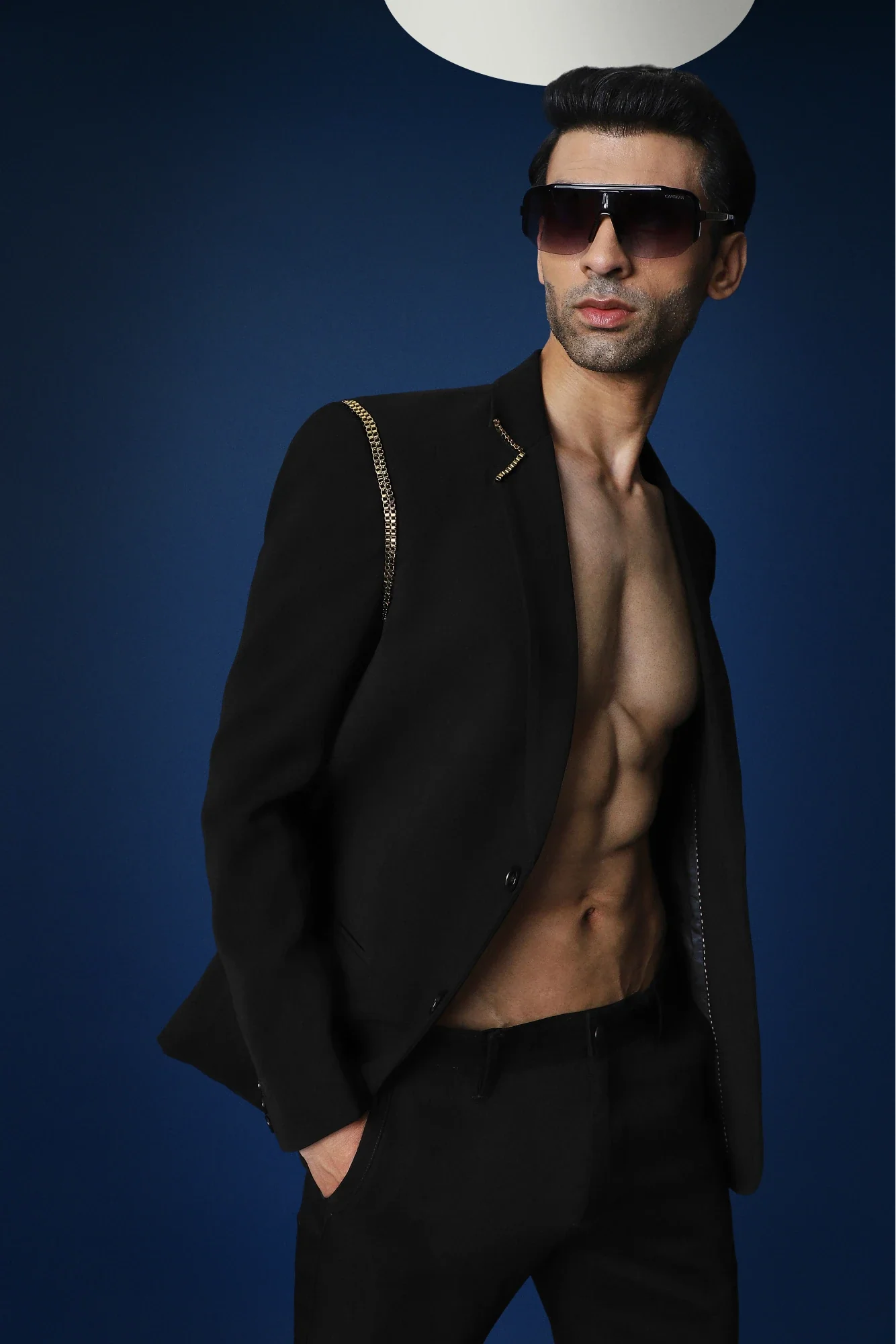 Metal Chain Hand Embroidered Tuxedo - Black