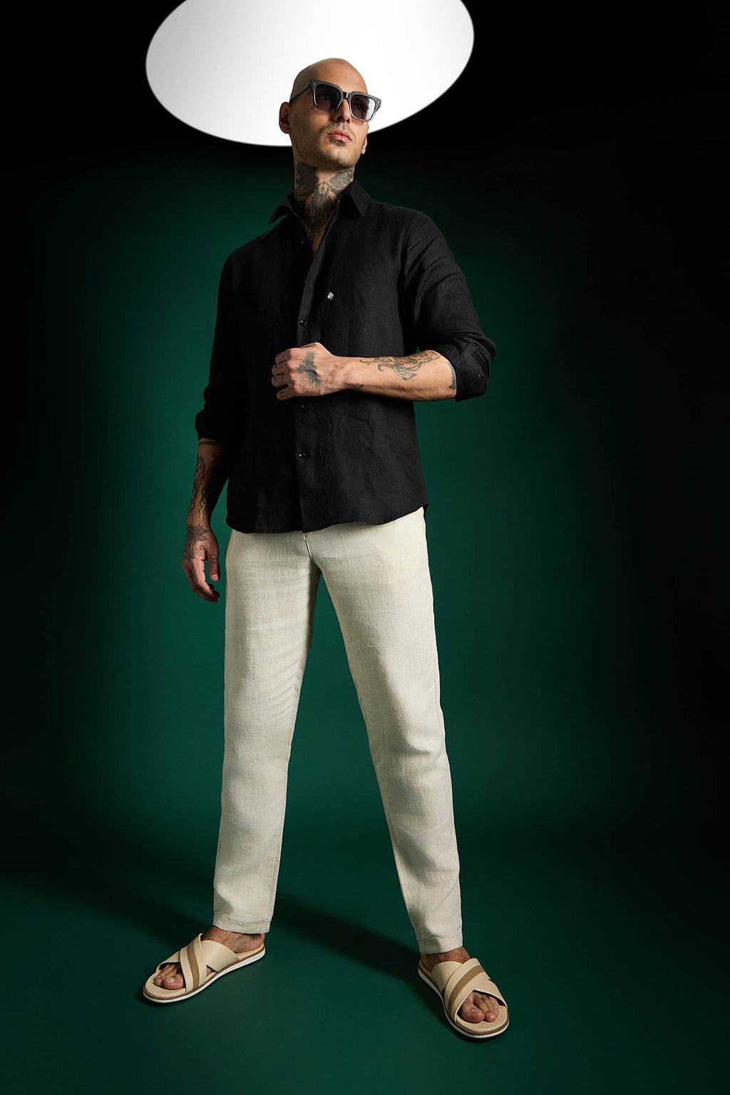 Spade Hand Embroidered Irish Linen Shirt - Black