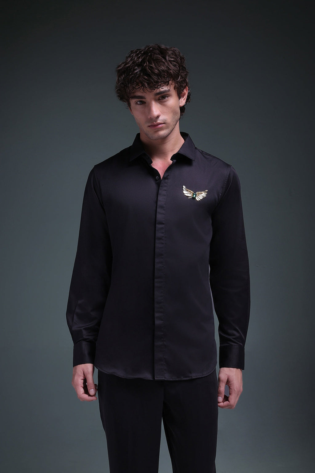 Winglet - Hand Embroidered Designer Shirt - Black