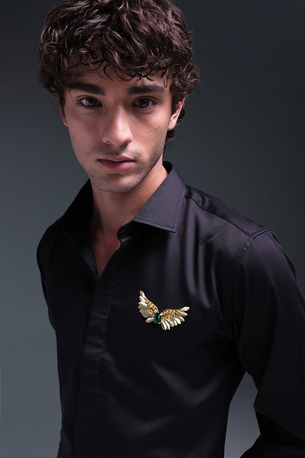 Winglet - Hand Embroidered Designer Shirt - Black