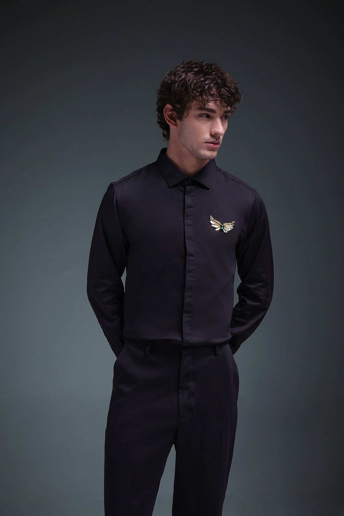 Winglet - Hand Embroidered Designer Shirt - Black