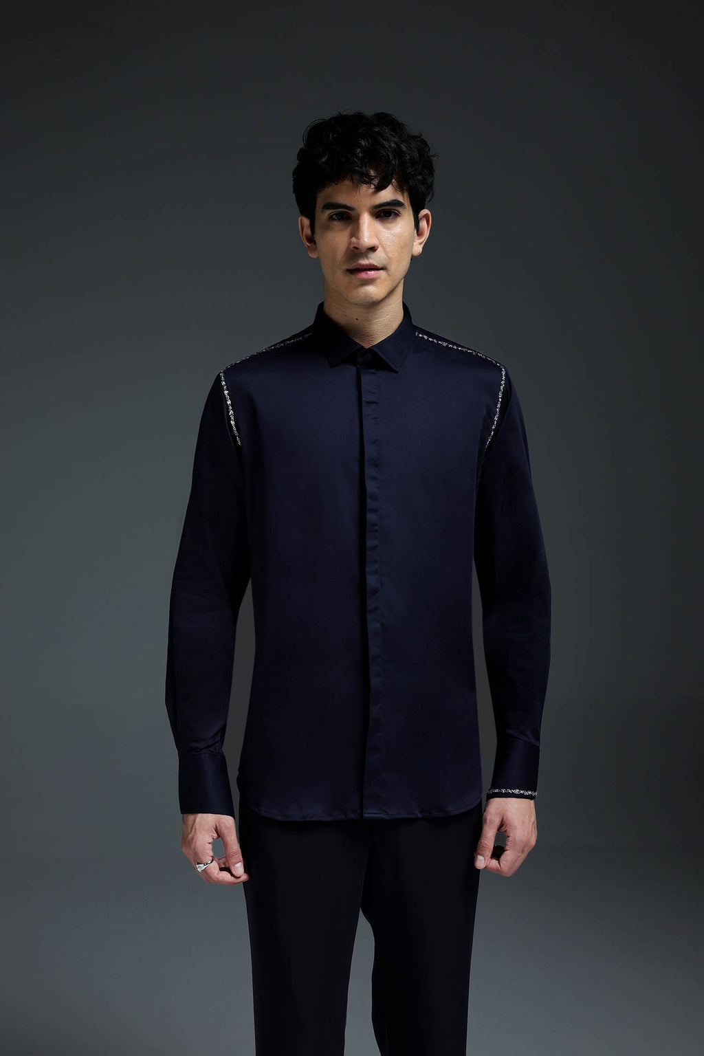 Sprinkle - Hand Embroidered Designer Shirt - Navy
