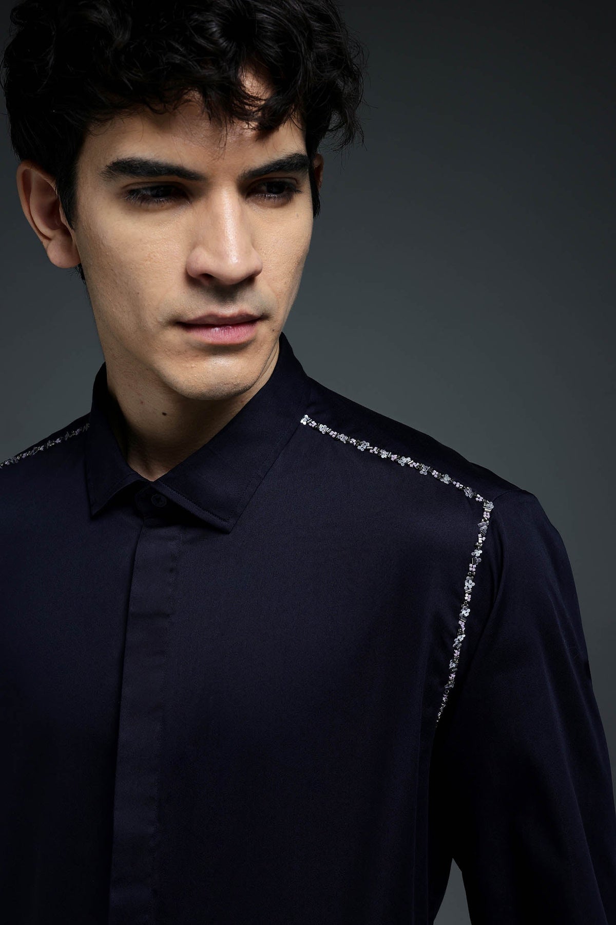 Sprinkle - Hand Embroidered Designer Shirt - Navy