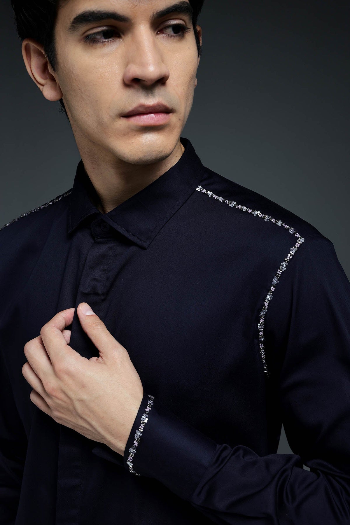Sprinkle - Hand Embroidered Designer Shirt - Navy