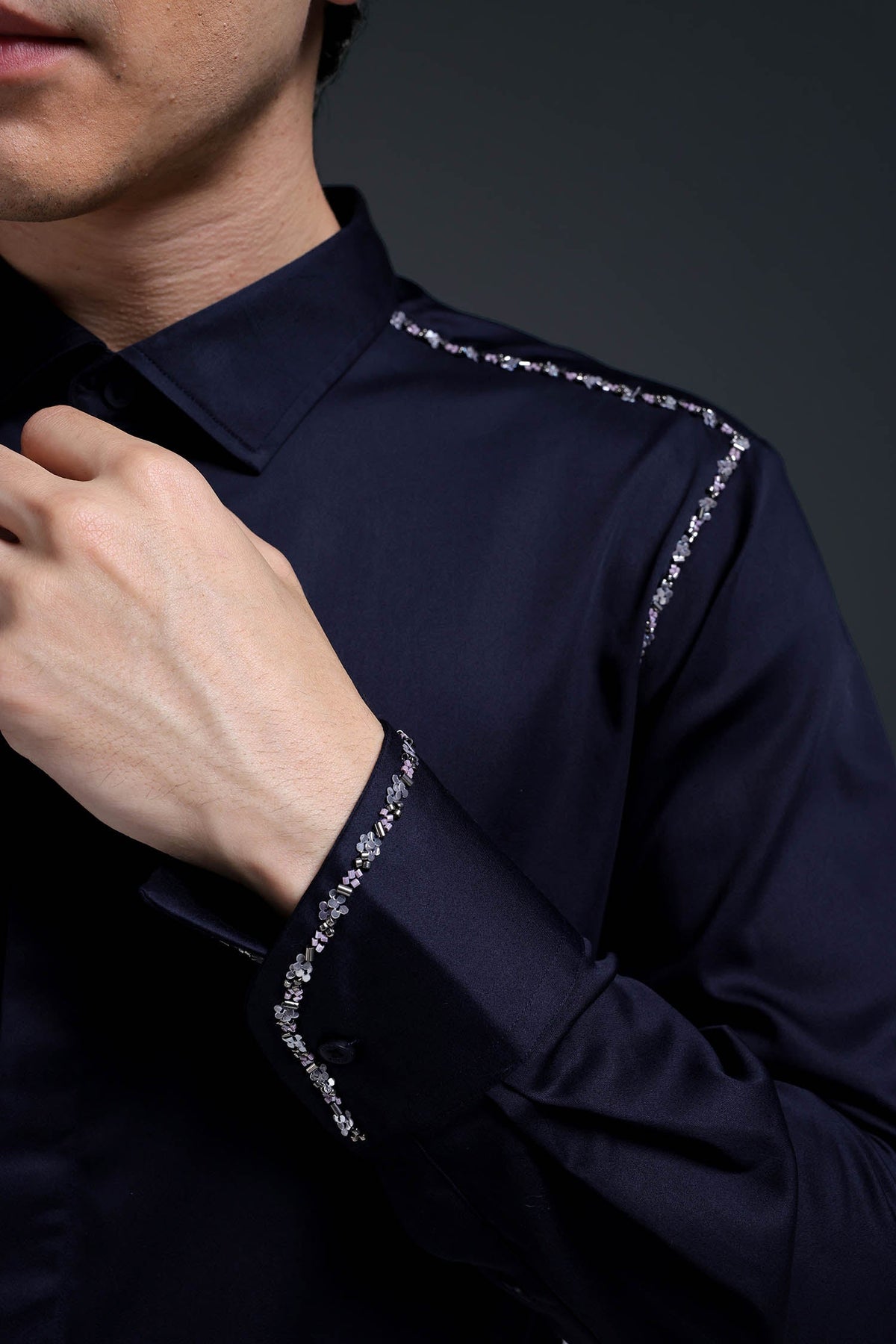 Sprinkle - Hand Embroidered Designer Shirt - Navy