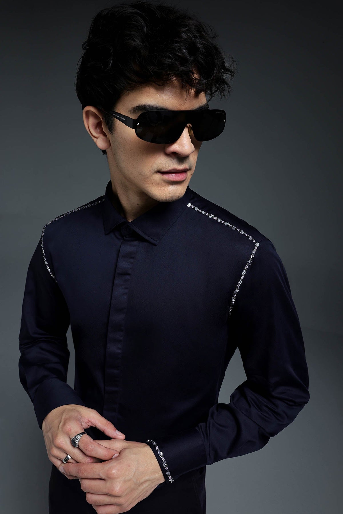 Sprinkle - Hand Embroidered Designer Shirt - Navy