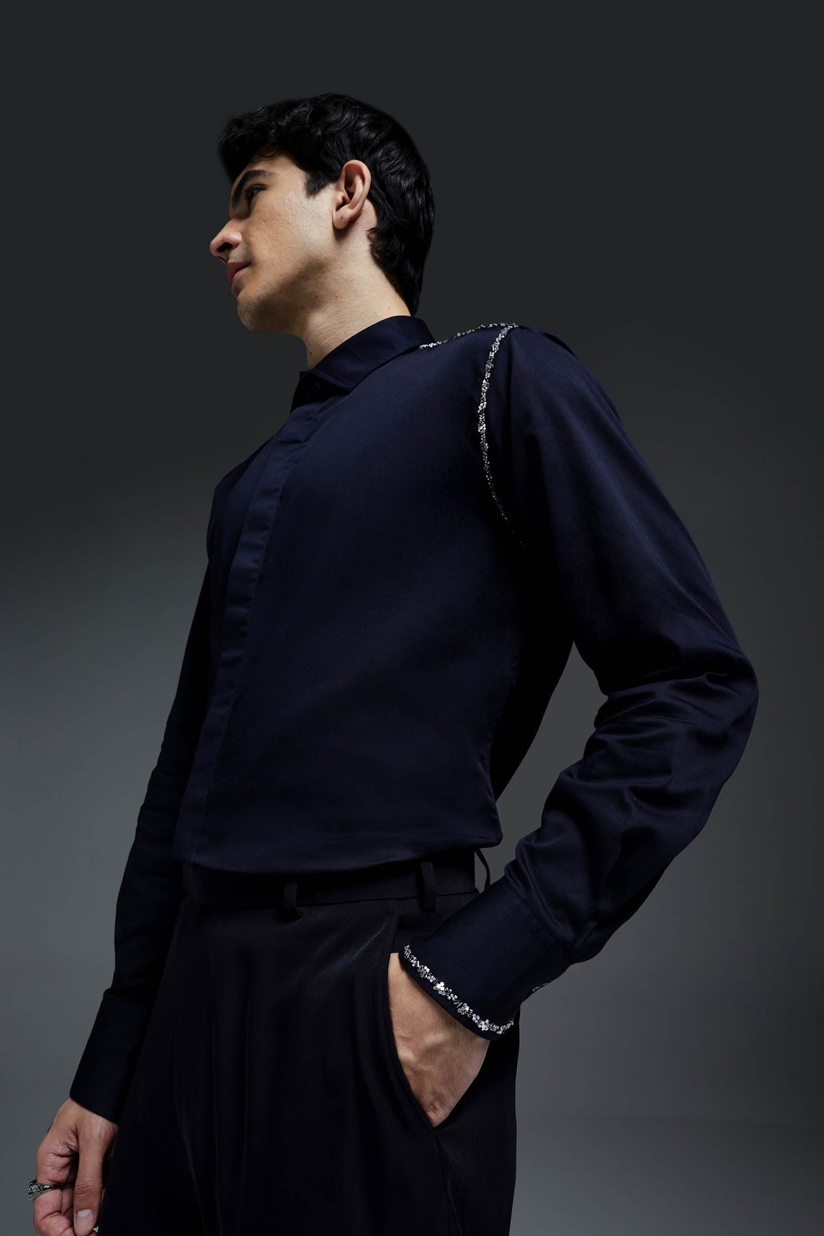 Sprinkle - Hand Embroidered Designer Shirt - Navy