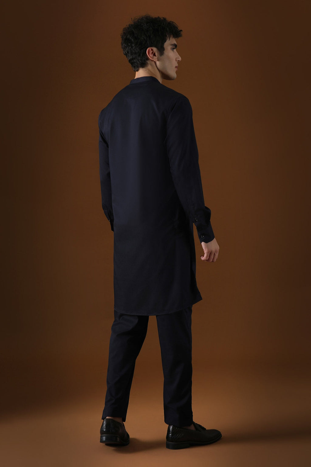 Egret Mirror All Over Hand Embroidered Designer Kurta - Navy