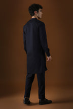 Egret Mirror All Over Hand Embroidered Designer Kurta - Navy