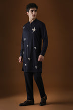Egret Mirror All Over Hand Embroidered Designer Kurta - Navy