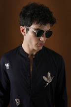 Egret Mirror All Over Hand Embroidered Designer Kurta - Navy