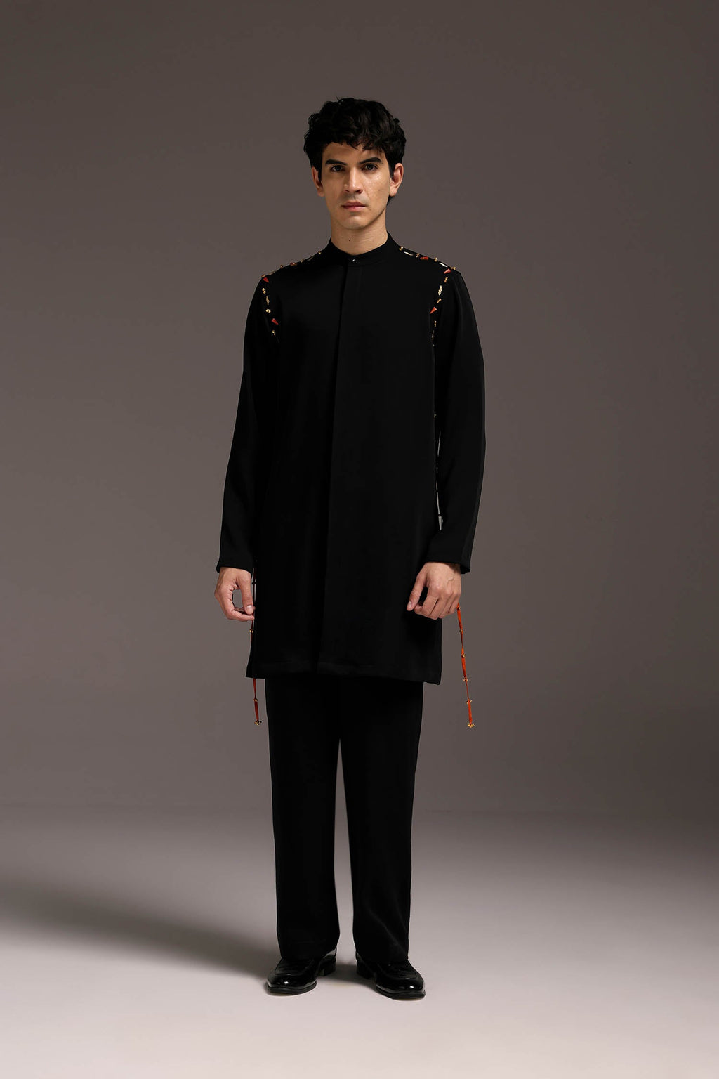 Cord (Ghungroo)- Hand Embroidered Designer Kurta Set - Black