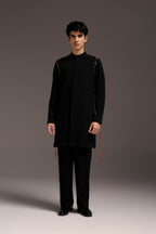Cord (Ghungroo)- Hand Embroidered Designer Kurta Set - Black