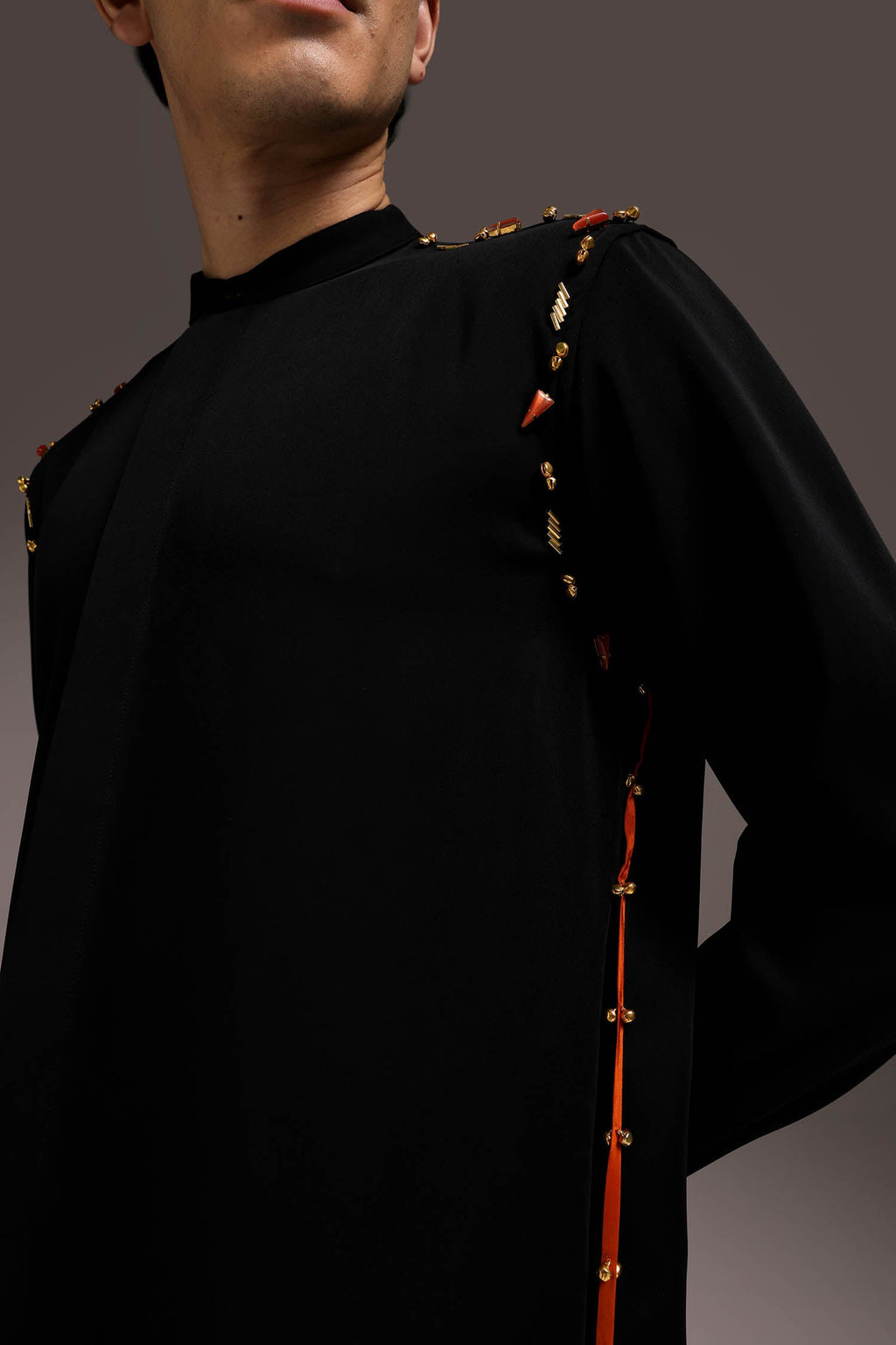 Cord (Ghungroo)- Hand Embroidered Designer Kurta Set - Black