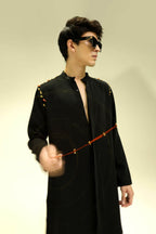 Cord (Ghungroo)- Hand Embroidered Designer Kurta Set - Black