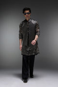 Loom - Hand Embroidered Designer Bundi With Kurta - Black