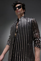 Loom - Hand Embroidered Designer Bundi With Kurta - Black