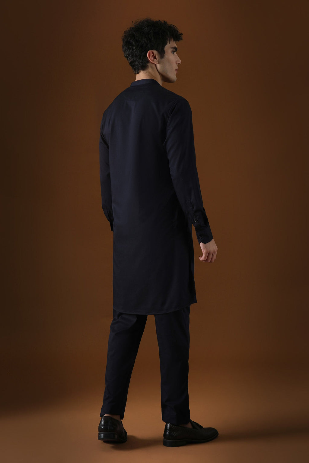 Egret Mirror Yoke Hand Embroidered Designer Kurta - Navy