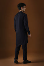 Egret Mirror Yoke Hand Embroidered Designer Kurta - Navy