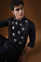 Egret Mirror Yoke Hand Embroidered Designer Kurta - Navy