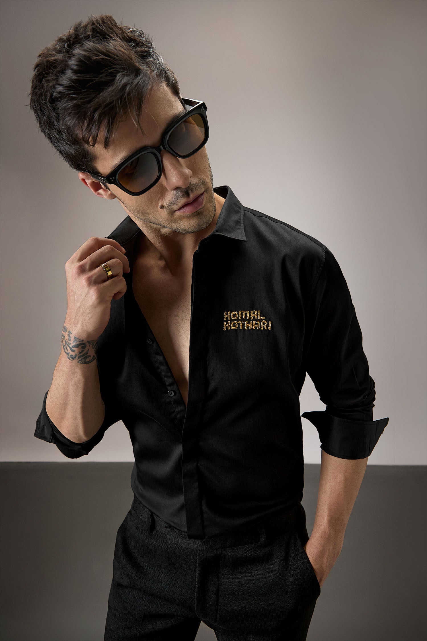 Komal Kothari Hand Embroidered Designer Shirt - Black