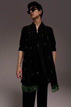 Emerald Fringe - Hand Embroidered Designer Kurta - Black