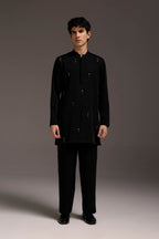 Emerald Fringe - Hand Embroidered Designer Kurta - Black