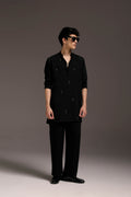 Emerald Fringe - Hand Embroidered Designer Kurta - Black
