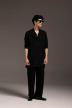 Emerald Fringe - Hand Embroidered Designer Kurta - Black