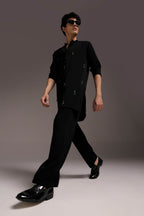 Emerald Fringe - Hand Embroidered Designer Kurta - Black