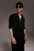 Emerald Fringe - Hand Embroidered Designer Kurta - Black