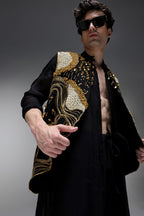 Golden Pearl (Gungru) - Hand Embroidered Designer  Bundi With Organza Kurta - Black