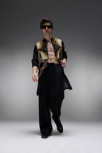 Golden Pearl (Gungru) - Hand Embroidered Designer  Bundi With Organza Kurta - Black