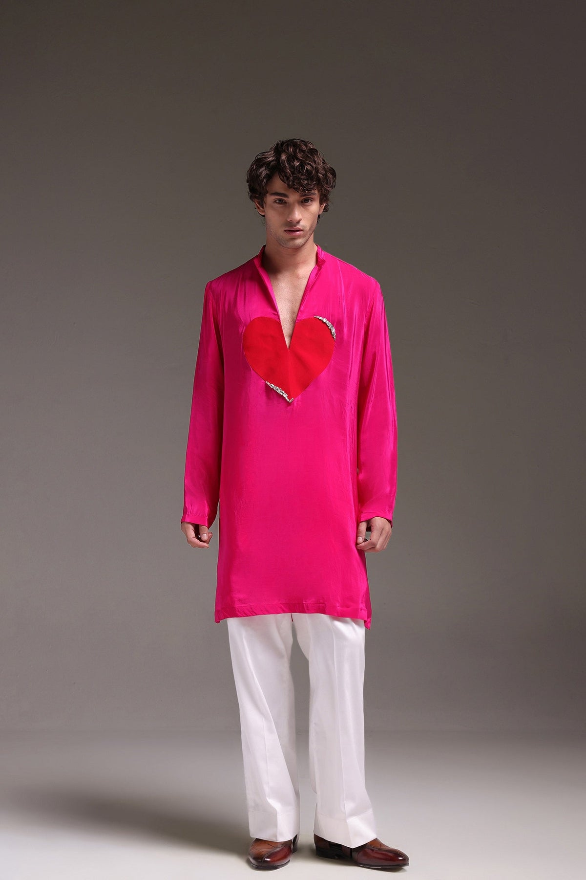 HeartThrob (Rhinestone) - Hand Embroidered Designer Kurta - Hot Pink