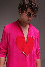 HeartThrob (Rhinestone) - Hand Embroidered Designer Kurta - Hot Pink
