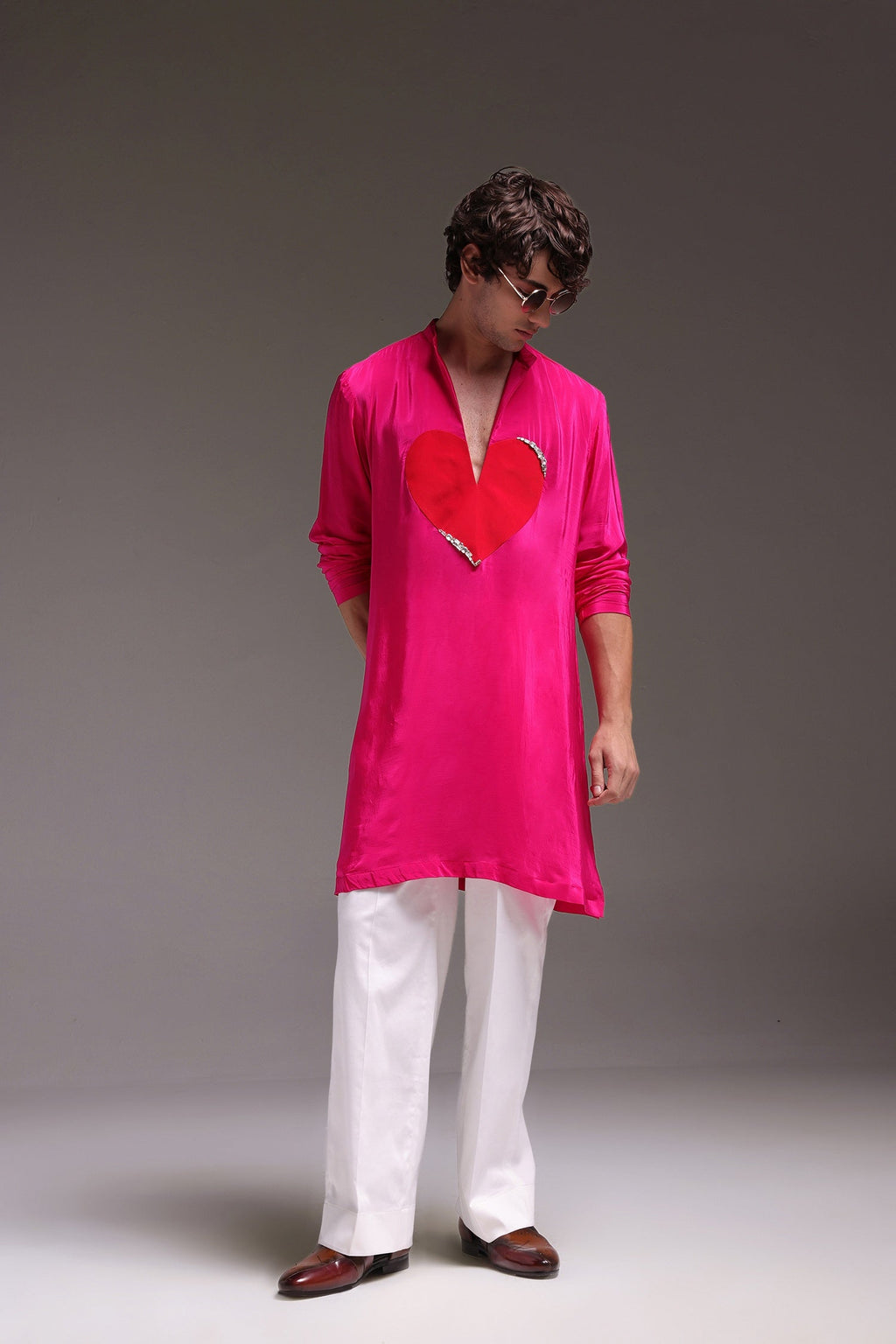 HeartThrob (Rhinestone) - Hand Embroidered Designer Kurta - Hot Pink